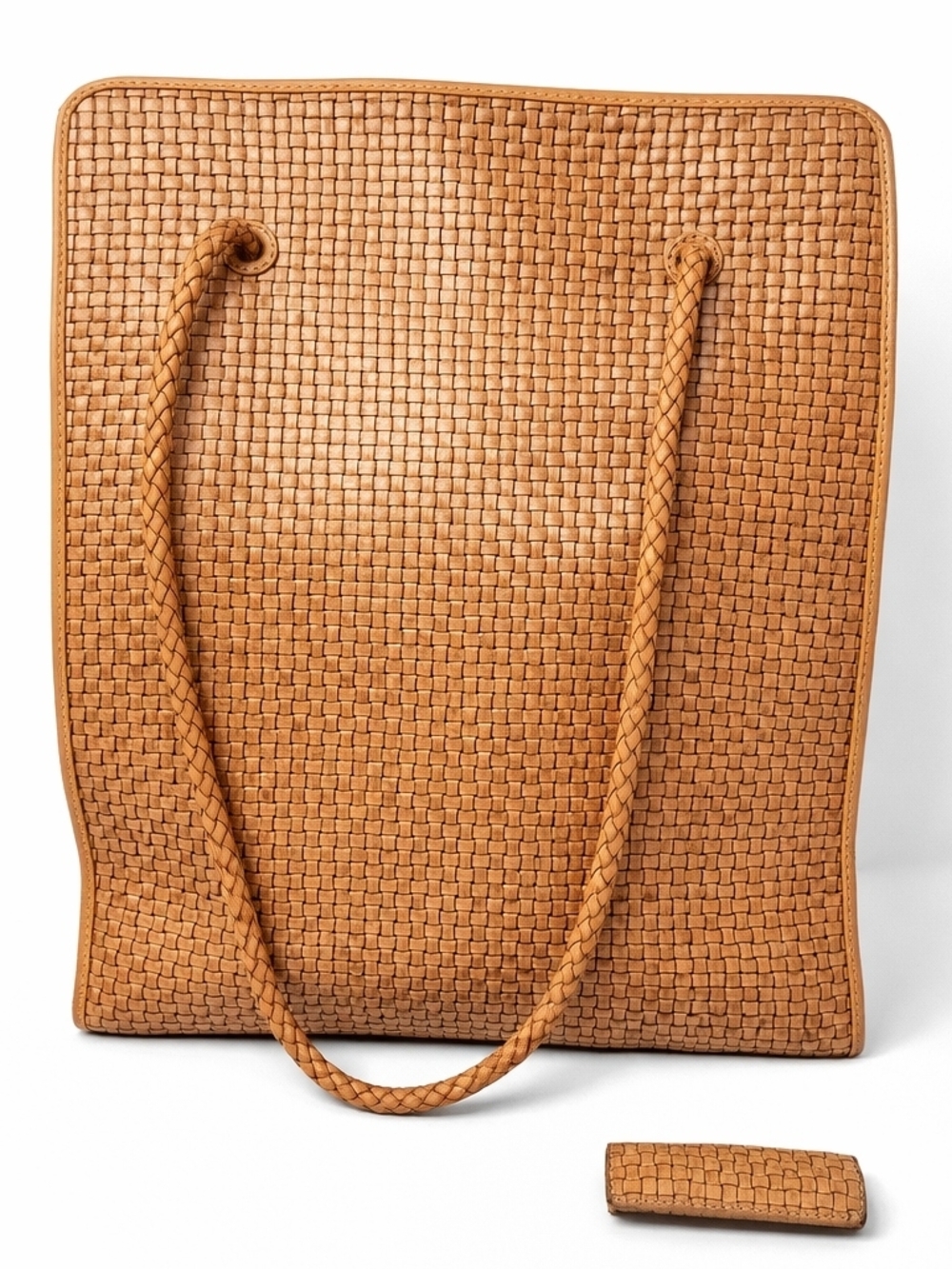 Talbots Woven Leather Tote Bag Tan Boho Minimalist Neutral NWT